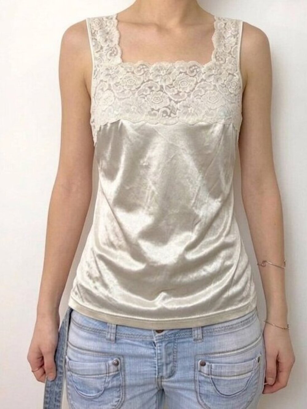 Y2K Women’s Satin cami Top blouse lace trim fairy coquette whimsigoth boho
